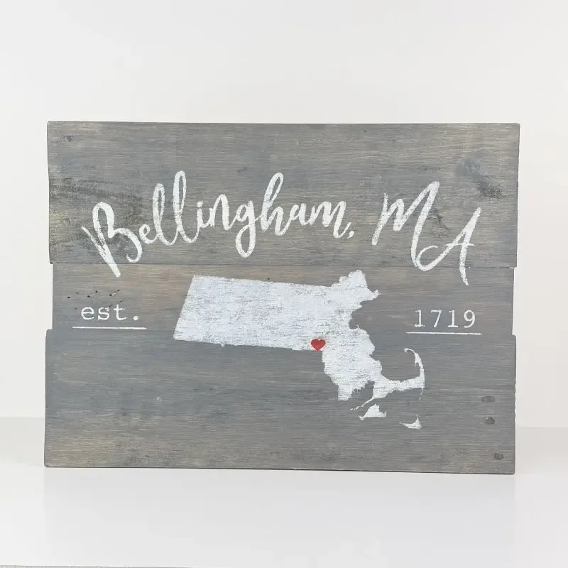 Bellingham, MA | Town and State Sign | Gray Stain