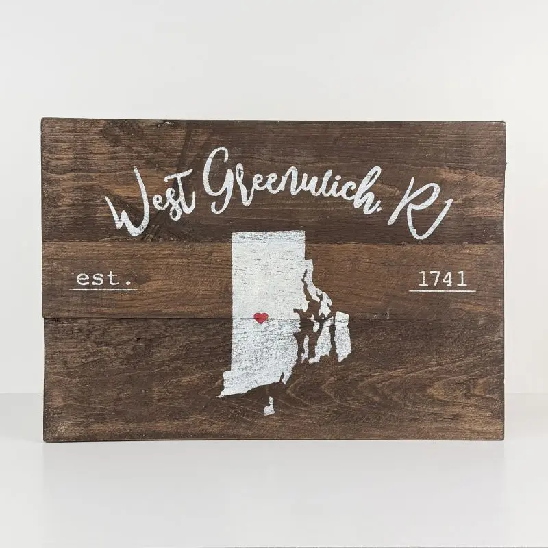 West Greenwich, RI | Town and State Sign | Dark Brown Stain