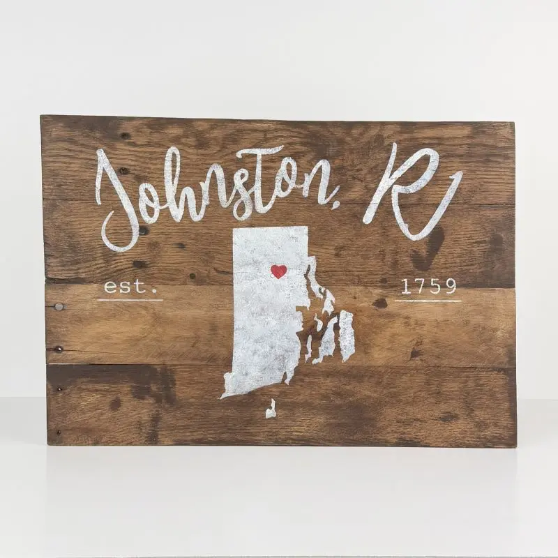 Johnston, RI | Town and State Sign | Light Brown Stain
